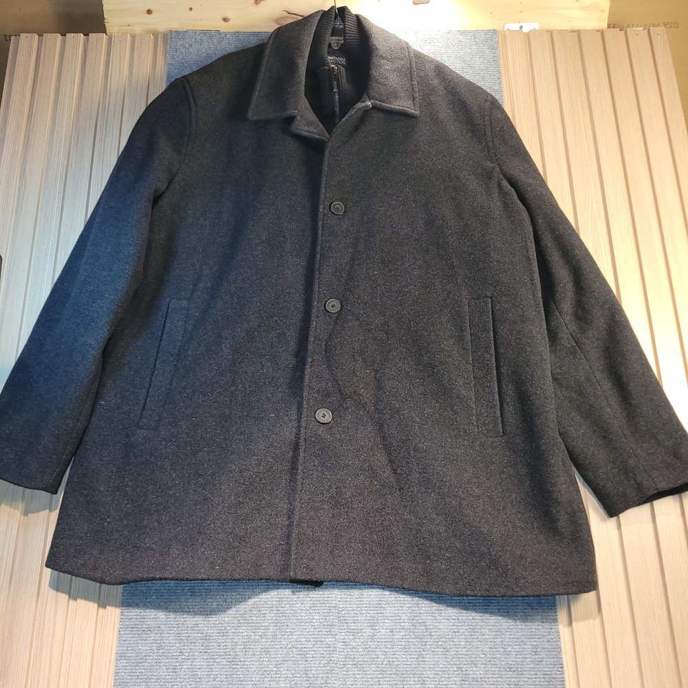 Kenneth Cole Reaction Coat Mens 3X Grey Good Wool Blend Layered Bib Overcoat